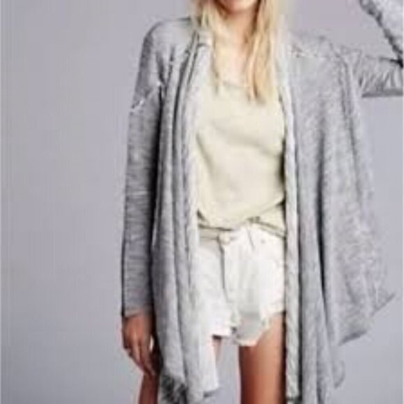 XCVI Cardigan Sweater Silver Waterfall Open Front Long Sleeve Cotton Layered XS - Picture 12 of 12